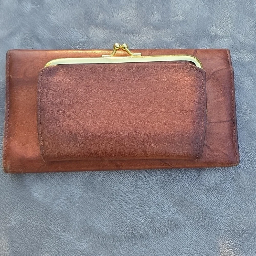 Vtg Buxton Leather‎ Unisex Pocket Book Change Purse Tan Folding Card Storage